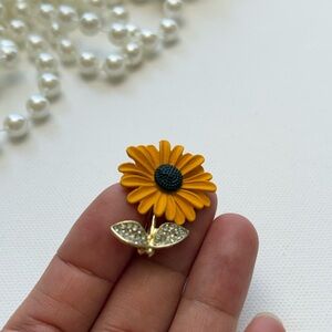 Yellow Flower and Silver Leaf Brooch
